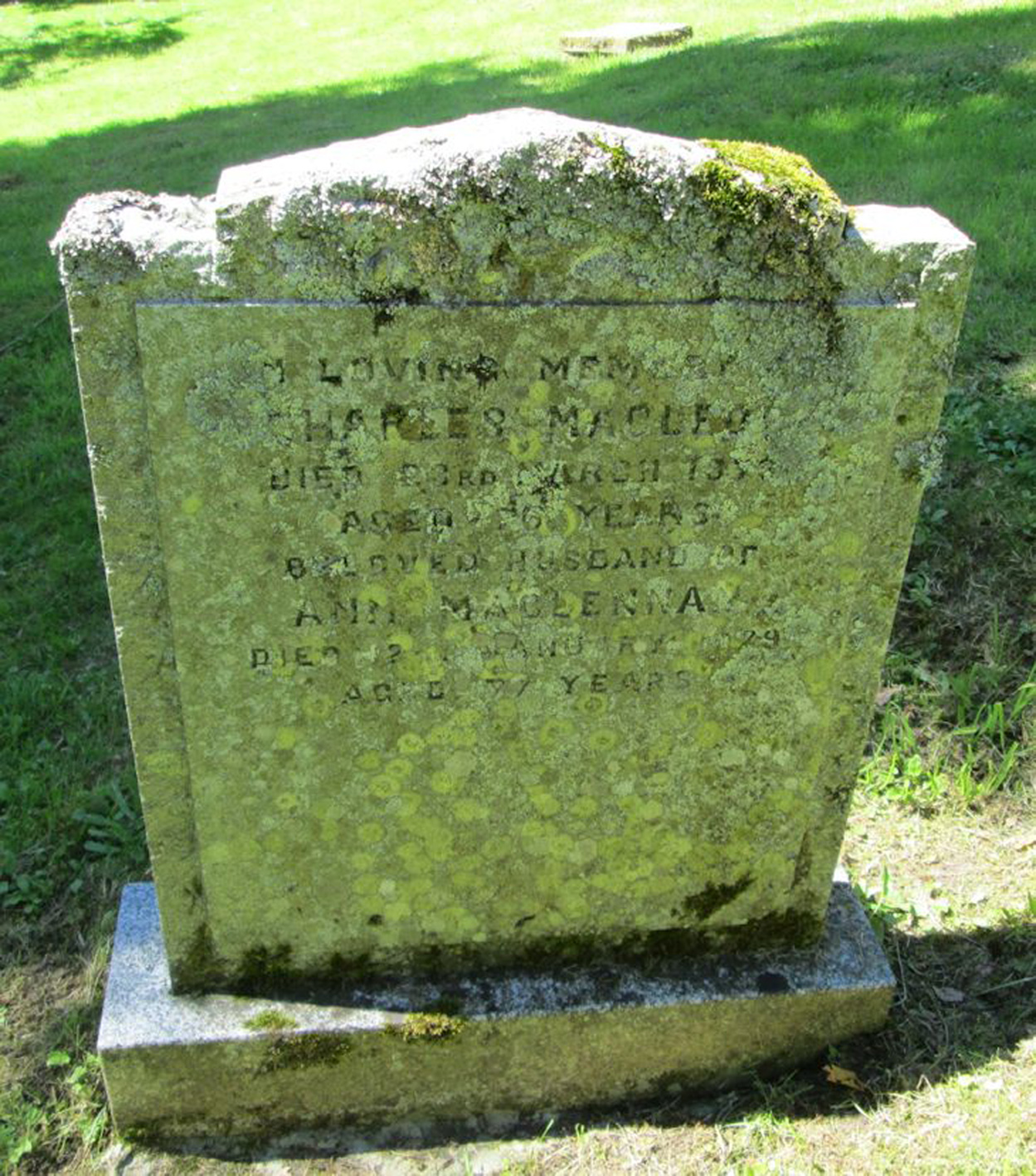 Photo of headstones/Ann MacLennan died 1979 MI Raasay St Moluag's